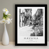 Havana, Cuba Skyline Travel Lovers Black And White  Framed Art Prints Wall Art Decor, Framed Picture