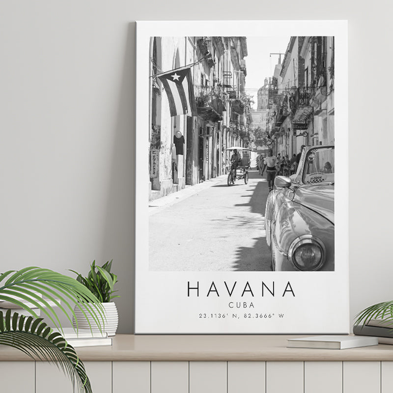 Havana, Cuba Skyline Travel Lovers Black And White  Canvas Prints Wall Art Home Decor