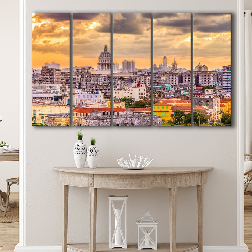 Havana Downtown, Havana Skyline 5 Panels B,Large Canvas,Canvas Prints Wall Art Home Decor