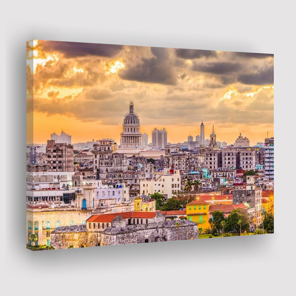 Havana Downtown, Havana Skyline Canvas Prints Wall Art Home Decor - Painting Canvas, Ready to hang