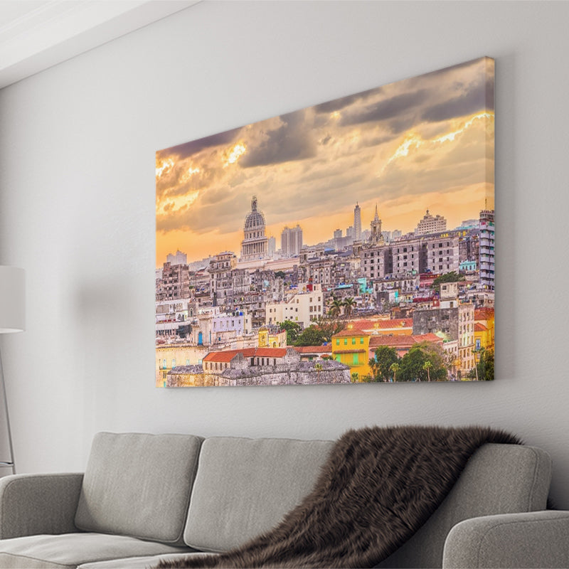 Havana Downtown, Havana Skyline Canvas Prints Wall Art Home Decor - Painting Canvas, Ready to hang