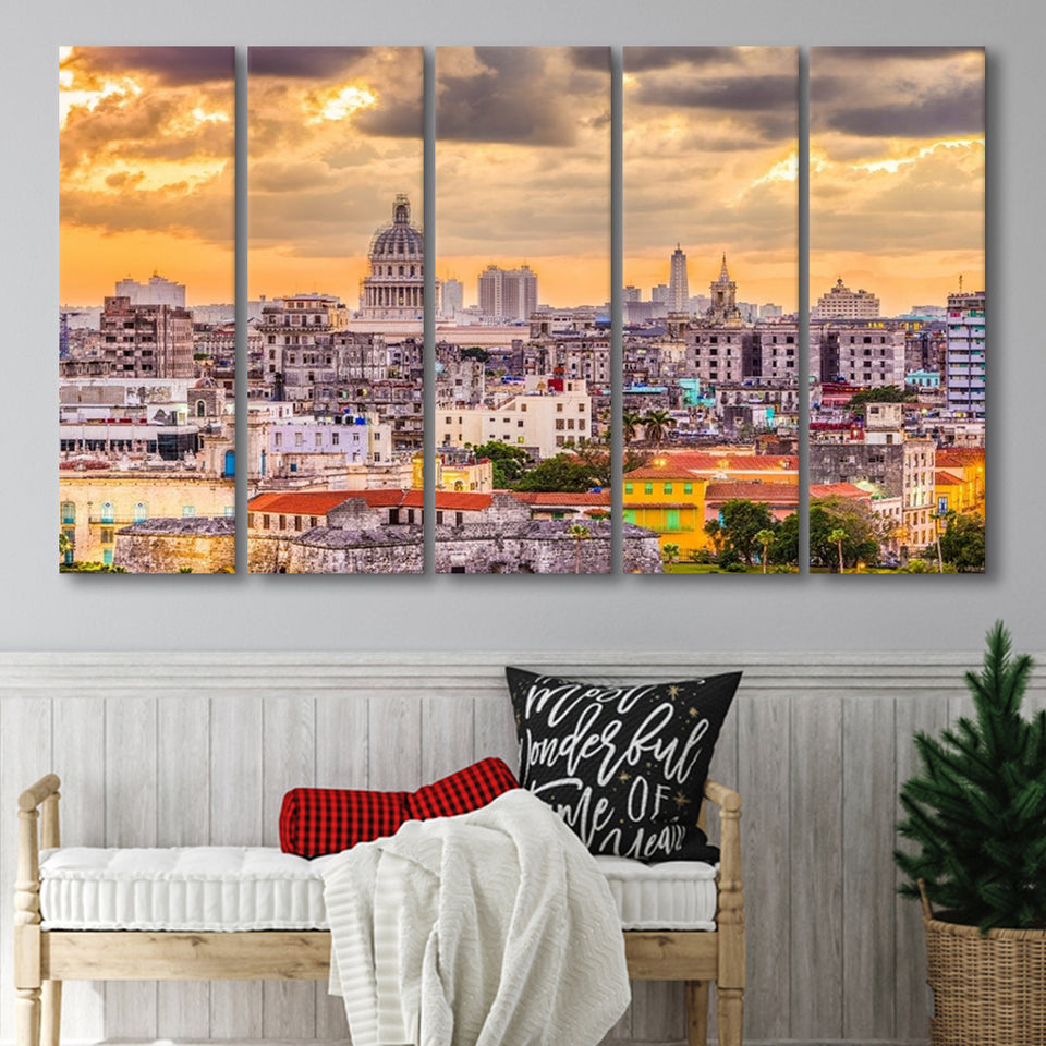 Havana Downtown, Havana Skyline 5 Panels B,Large Canvas,Canvas Prints Wall Art Home Decor