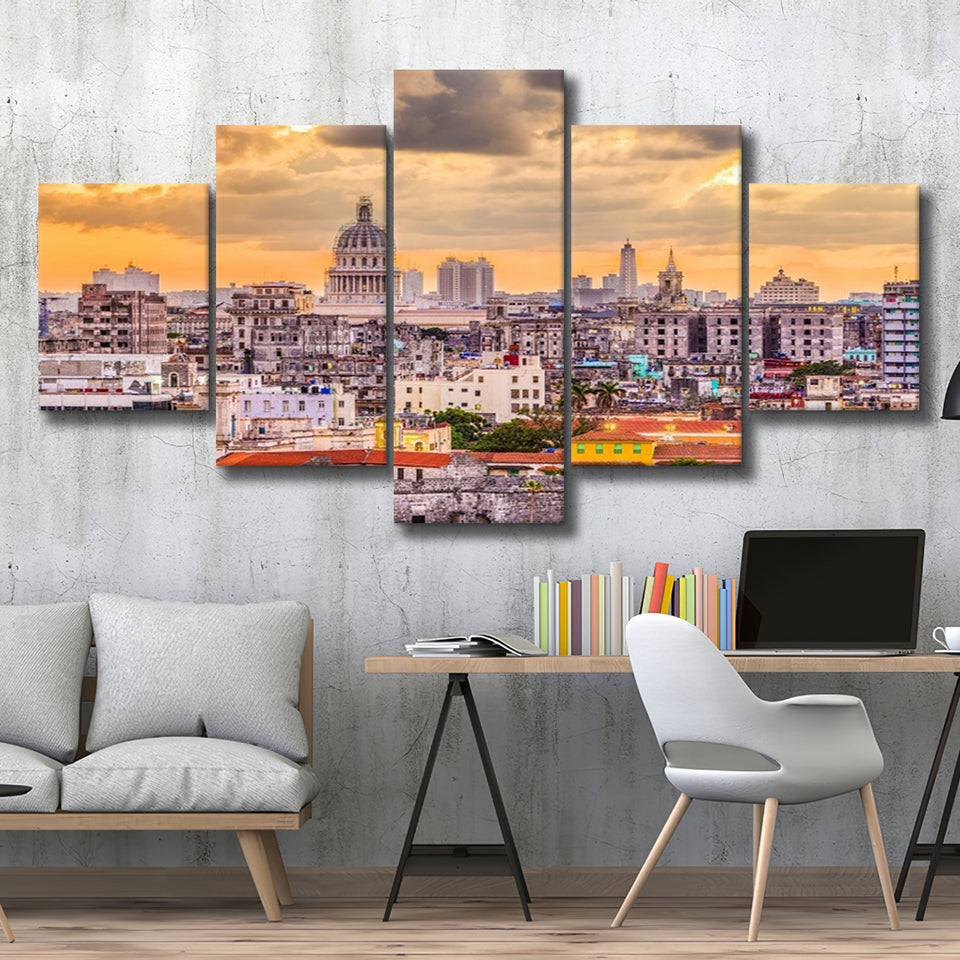 Havana Downtown, Havana Skyline Multi Panels,Canvas Prints Wall Art Home Decor
