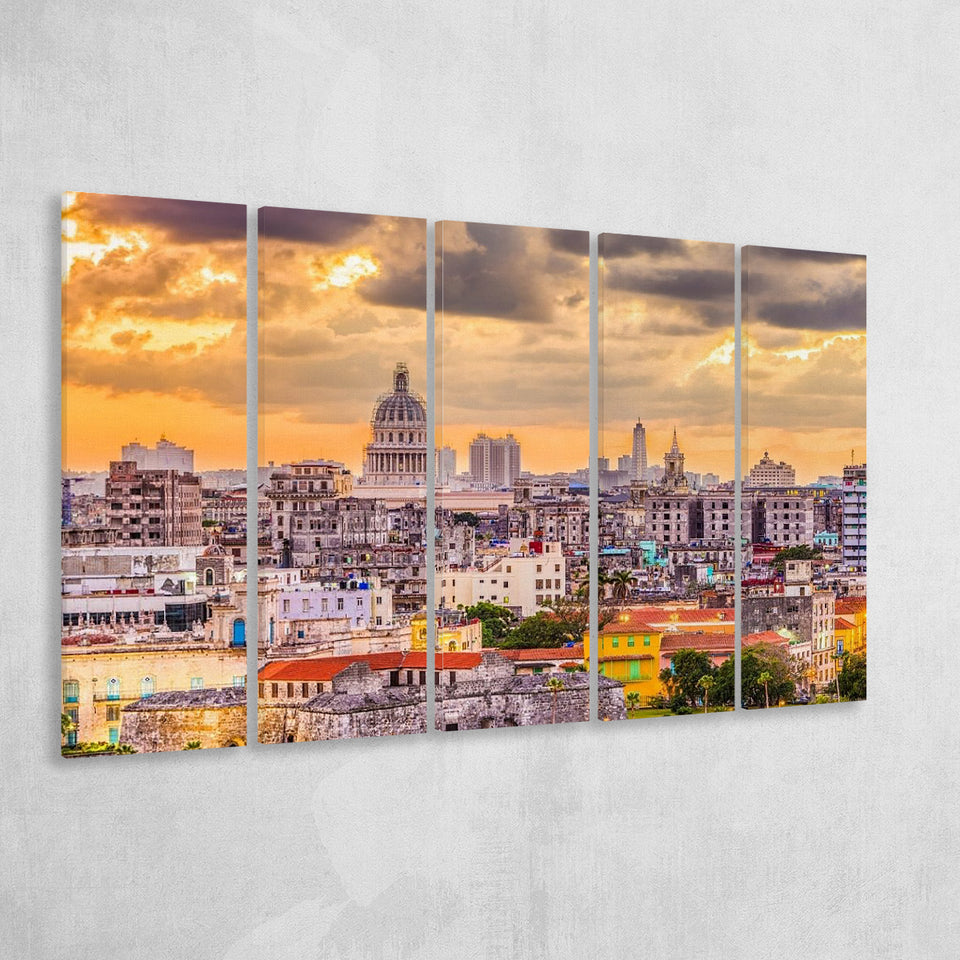 Havana Downtown, Havana Skyline 5 Panels B,Large Canvas,Canvas Prints Wall Art Home Decor
