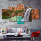 Havasu Falls Waterfall Mountain  5 Pieces Canvas Prints Wall Art - Painting Canvas, Multi Panels, 5 Panel, Wall Decor