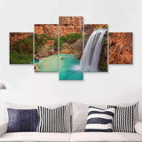 Havasu Falls Waterfall Mountain  5 Pieces Canvas Prints Wall Art - Painting Canvas, Multi Panels, 5 Panel, Wall Decor
