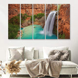 Havasu Falls Waterfall Mountain 5 Pieces B Canvas Prints Wall Art - Painting Canvas, Multi Panels,5 Panel, Wall Decor