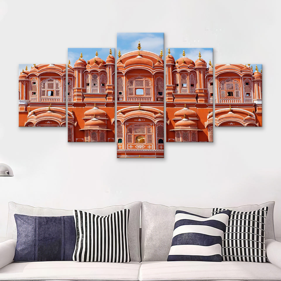 Hawa Mahal palace Palace of the Winds in Jaipur Rajasthan 5 Pieces Canvas Prints Wall Art - Painting Canvas, Multi Panels, Wall Decor
