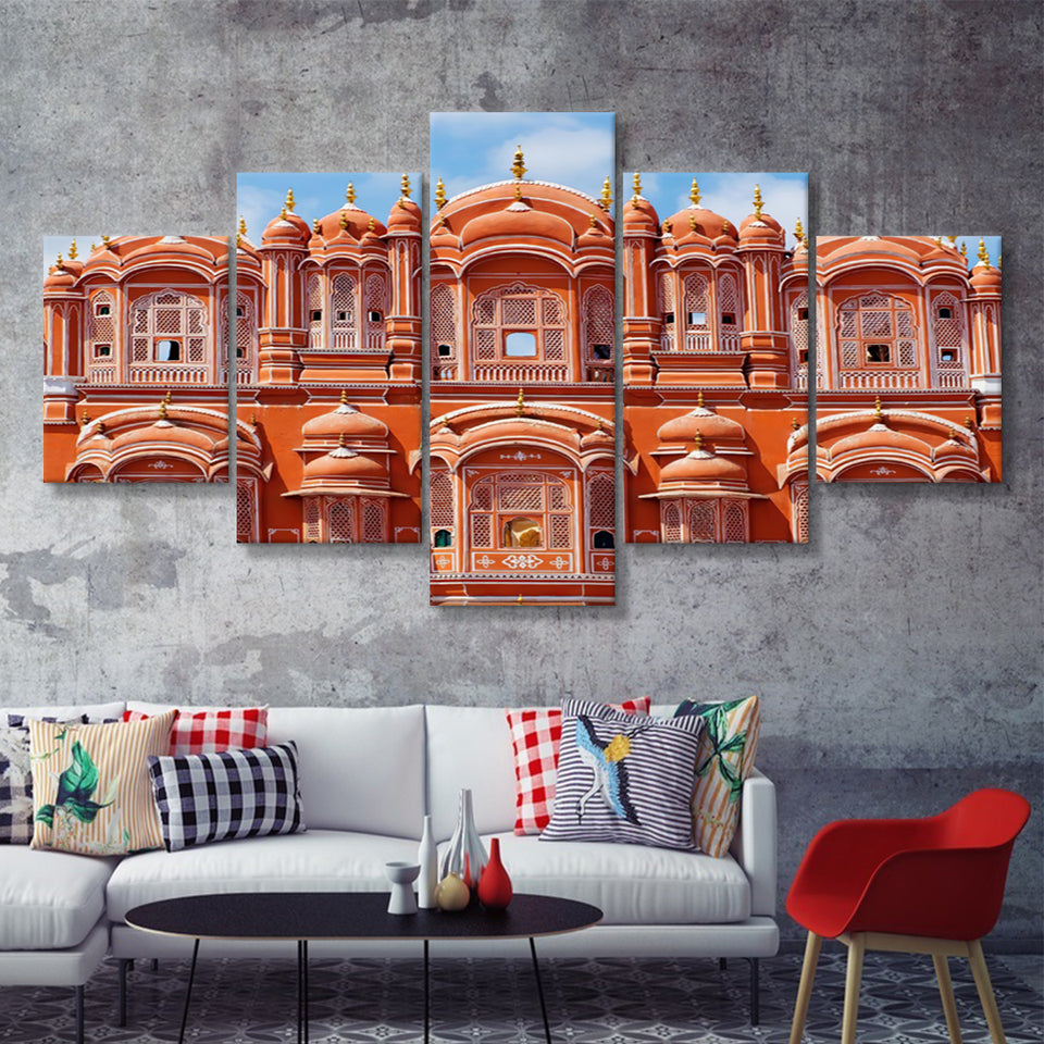Hawa Mahal palace Palace of the Winds in Jaipur Rajasthan 5 Pieces Canvas Prints Wall Art - Painting Canvas, Multi Panels, Wall Decor