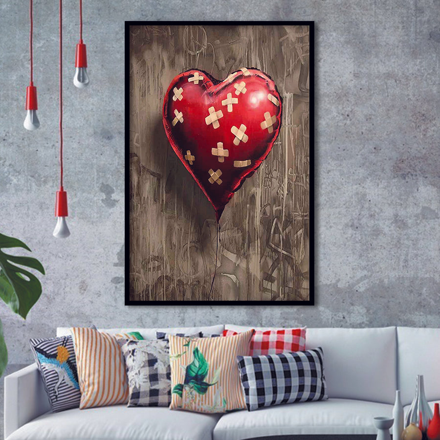 Heart Balloon Banksy Style Street Art, Framed Art Prints Wall Art Home Decor, Ready to Hang