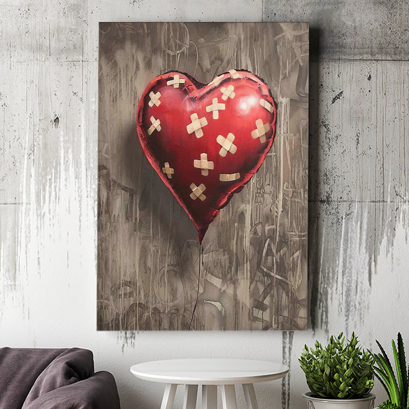 Heart Balloon Banksy Style Street Art, Canvas Prints Wall Art Home Decor, Ready to Hang