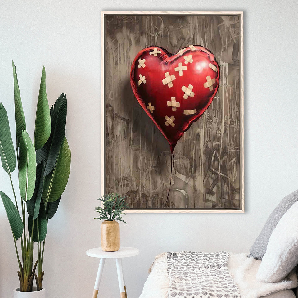 Heart Balloon Banksy Style Street Art, Framed Canvas Prints Wall Art Home Decor,Floating Frame, Ready to Hang