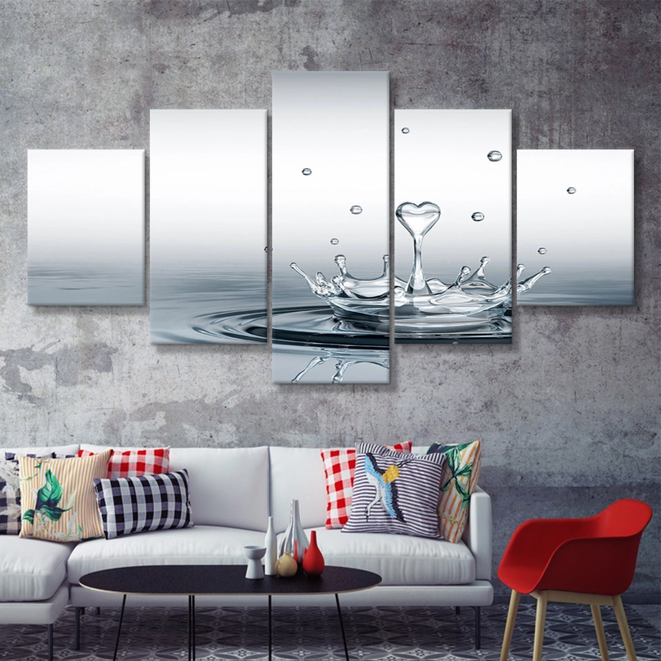 Heart Drop Splash Landscape 5 Piece Multi Panels Canvas Prints Wall Art - Painting Canvas,Wall Decor