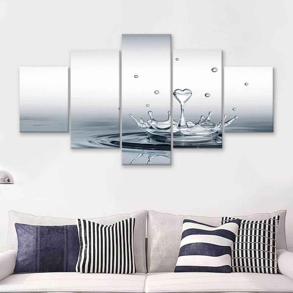 Heart Drop Splash Landscape 5 Piece Multi Panels Canvas Prints Wall Art - Painting Canvas,Wall Decor
