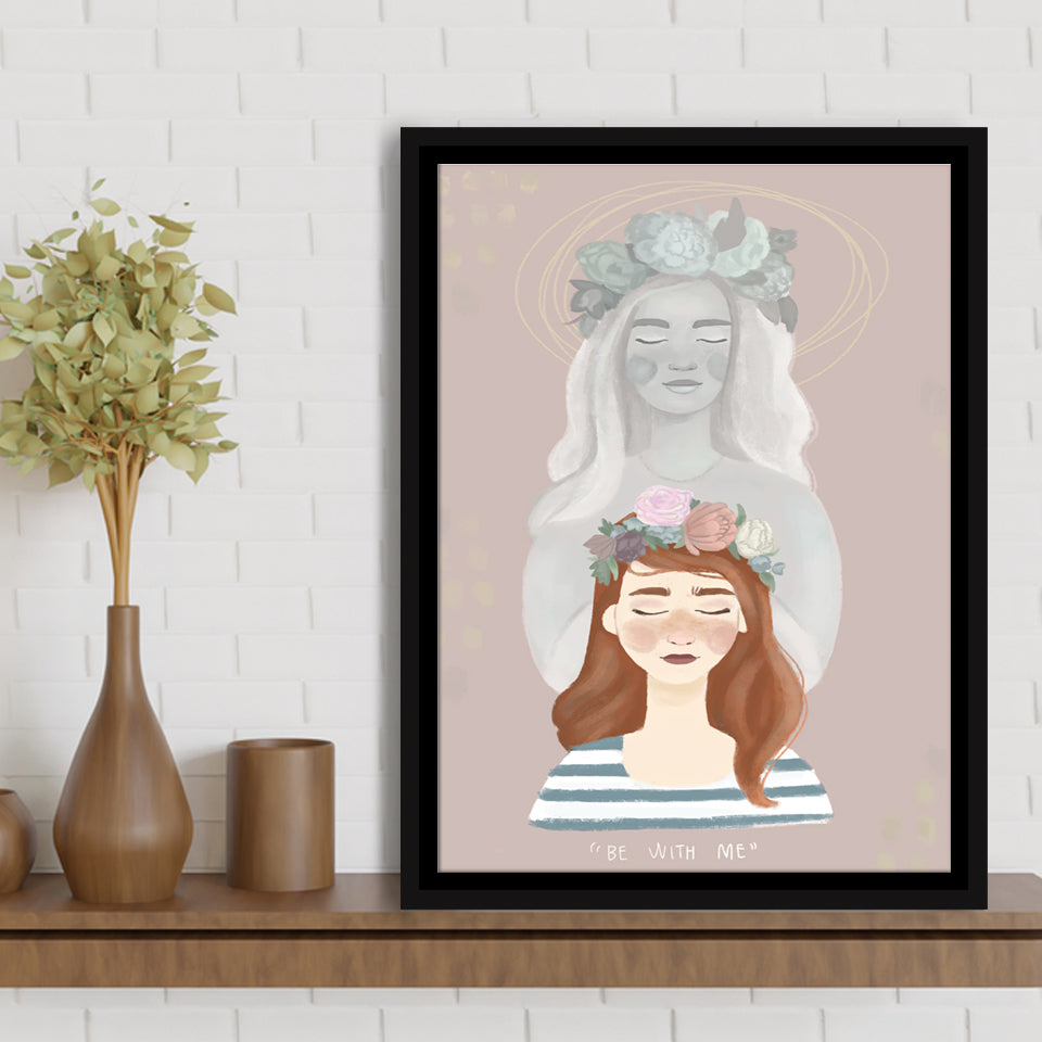 Heavenly Mother And Daughter Blessing Crown  Framed Canvas Prints Wall Art - Painting Canvas, Floating Frame, Wall Decor