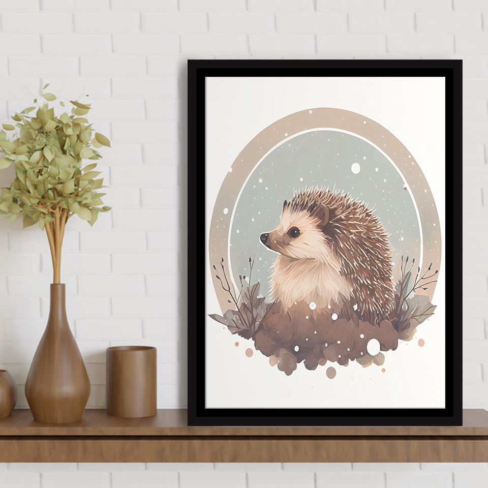 Hedgehog Retro Art Print, Large Canvas, Framed Canvas Print Wall Art Home Decor, Floating Frame