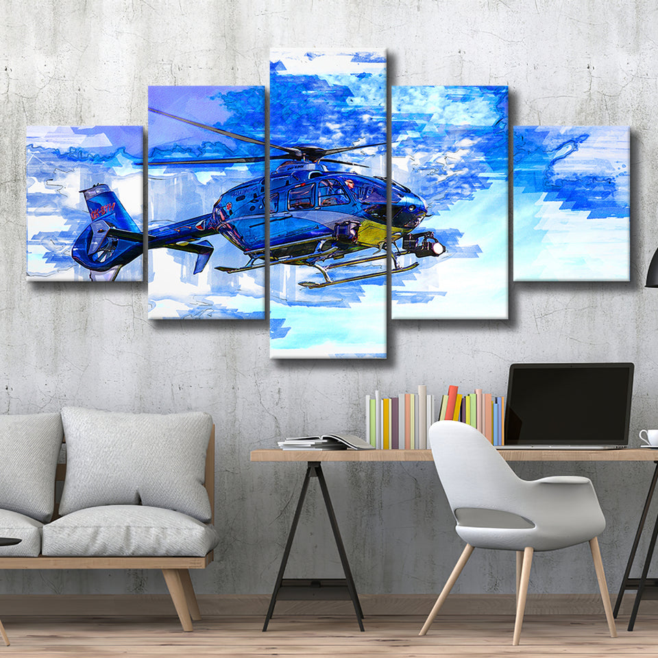 Helicopter 5 Pieces Canvas Prints Wall Art Decor - Painting Canvas, Mixed Canvas, Multi Panels
