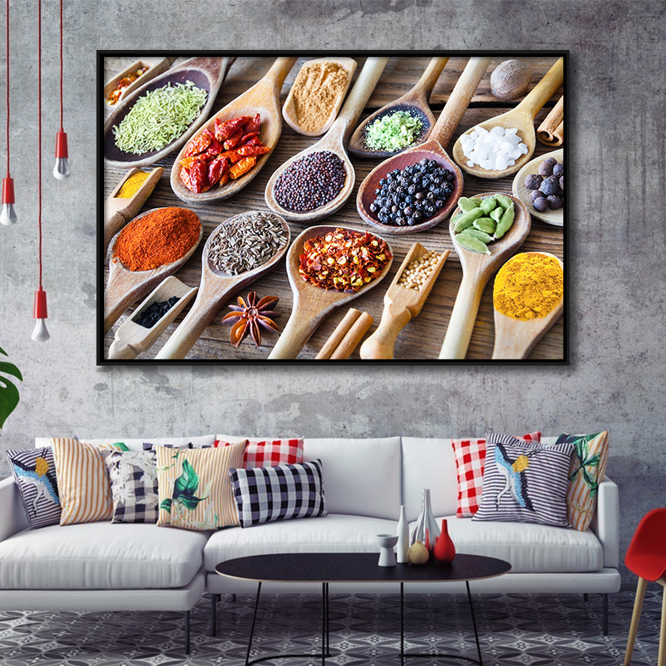Herbs Spices Foods Kitchen Wall Art, Framed Canvas Prints Wall Art Home Decor,Floating Frame, Ready to Hang