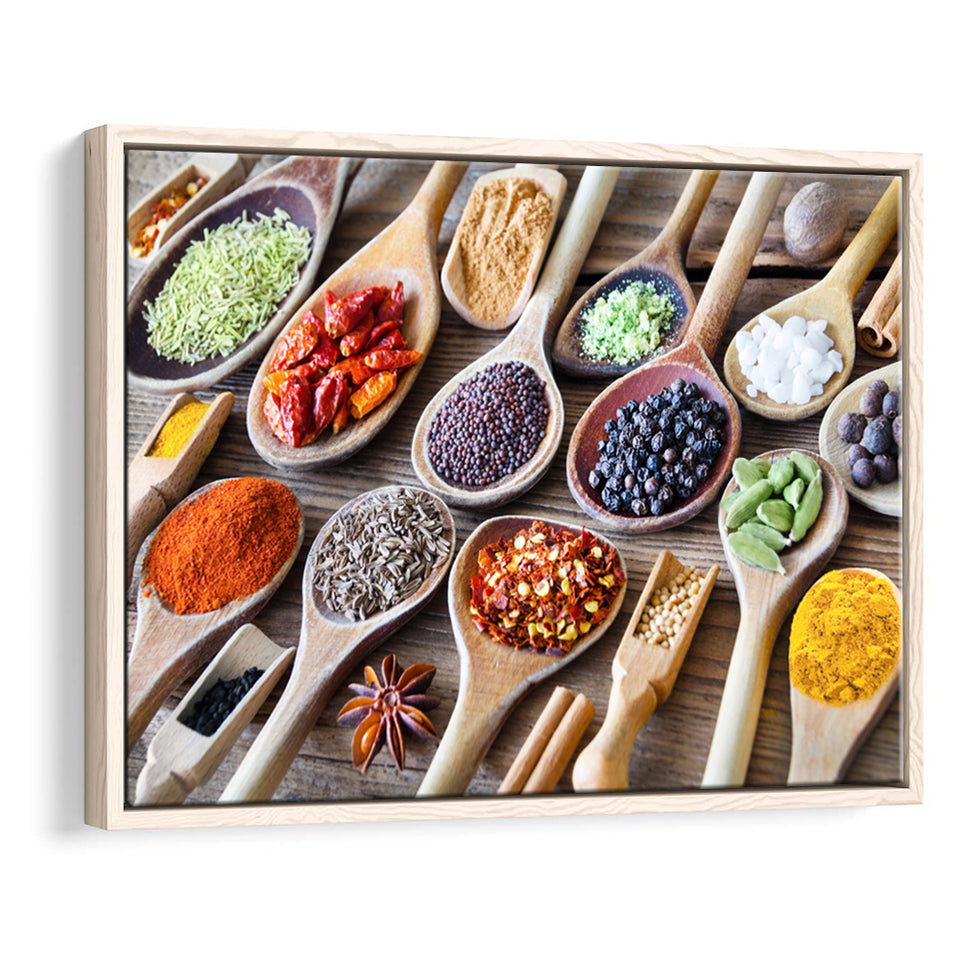 Herbs Spices Foods Kitchen Wall Art, Framed Canvas Prints Wall Art Home Decor,Floating Frame, Ready to Hang