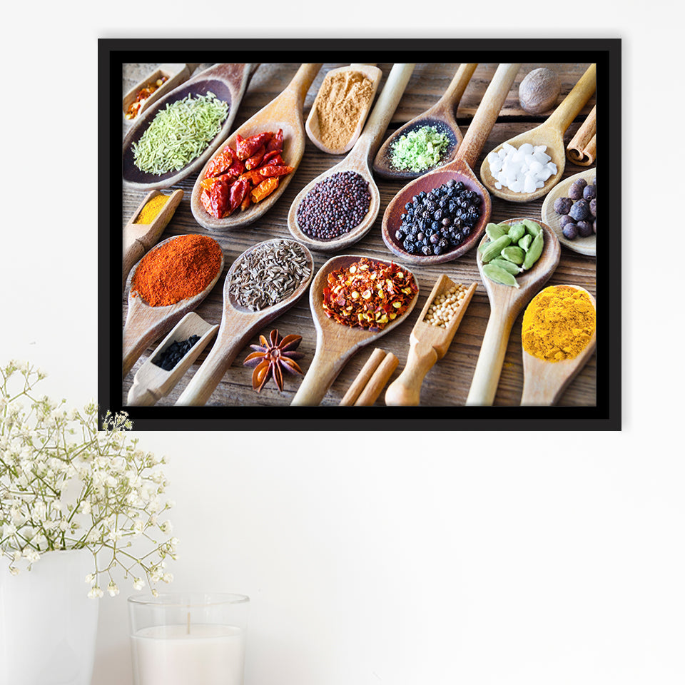 Herbs Spices Foods Kitchen Wall Art, Framed Canvas Prints Wall Art Home Decor,Floating Frame, Ready to Hang