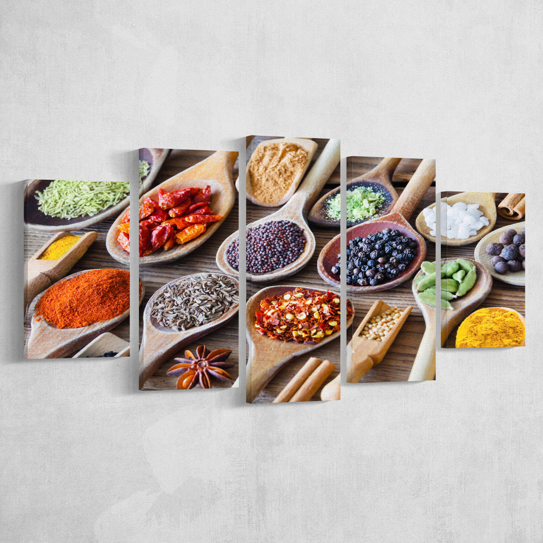 Kitchen Spices Canvas Art, Spoons Spices Print