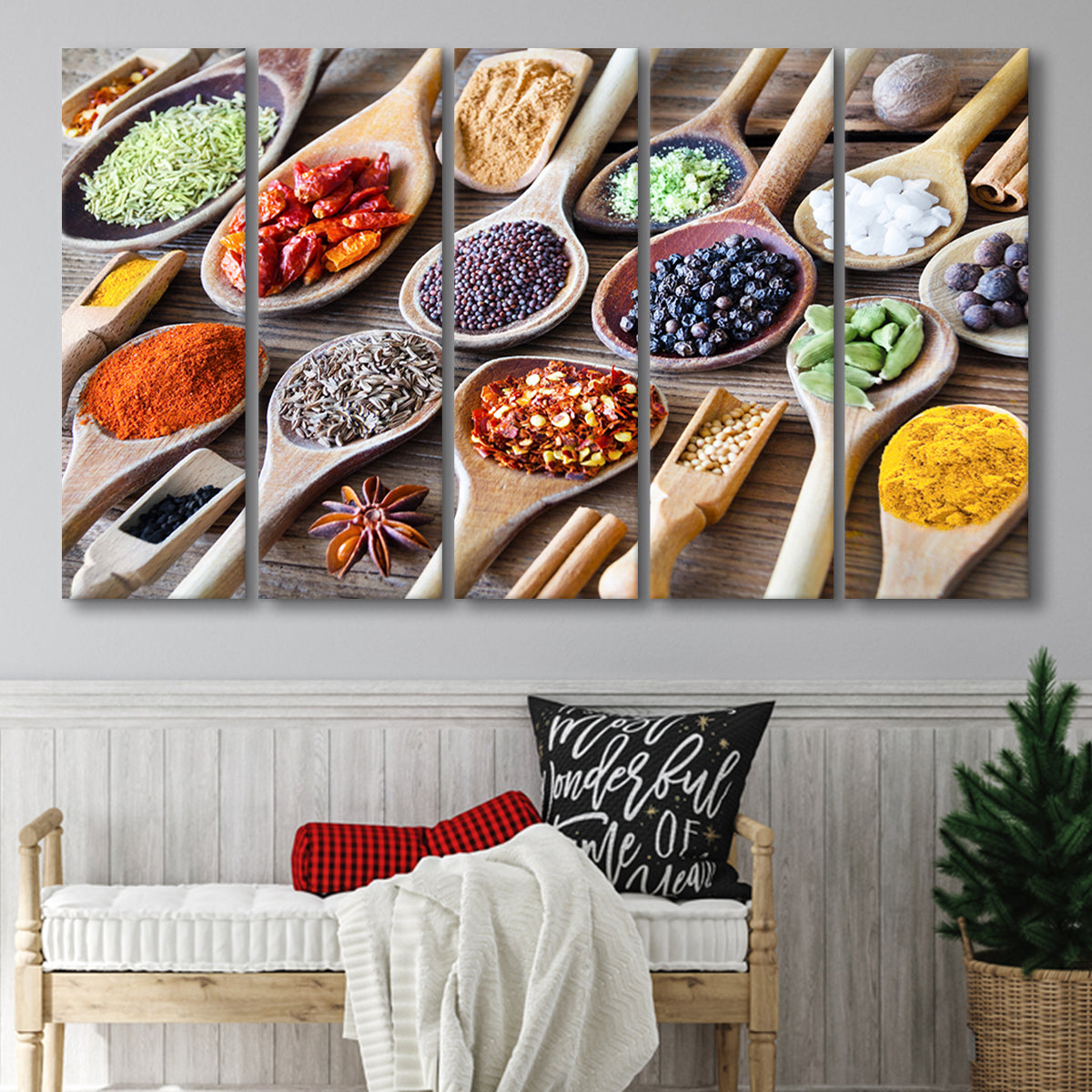 3 panels condiments in the kitchen wall art canvas... Herbs Spices Foods Kitchen Wall Art, Multi Panels, 5 Pieces B, Canvas ...