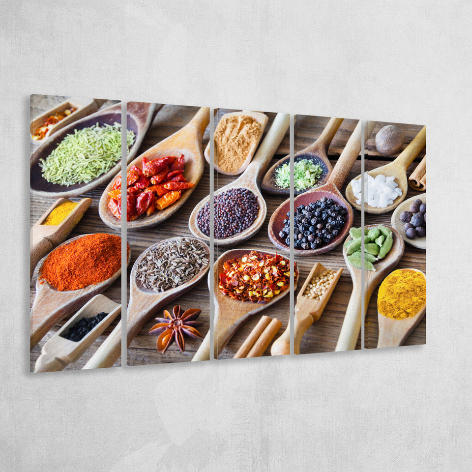 Herbs Spices Foods Kitchen Wall Art, Multi Panels, 5 Pieces B, Canvas Prints Wall Art Home Decor,X Large Canvas