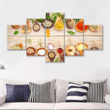 Herbs  Spices 5 Piece Canvas Prints Wall Art - Painting Prints, Wall Decor,Multi Panel