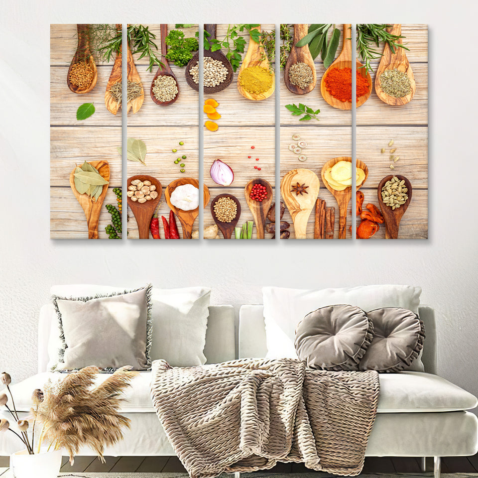 Herbs  Spices 5 Piece Canvas Prints Wall Art - Painting Prints, Wall Decor,Multi Panels