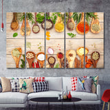 Herbs  Spices 5 Piece Canvas Prints Wall Art - Painting Prints, Wall Decor,Multi Panels