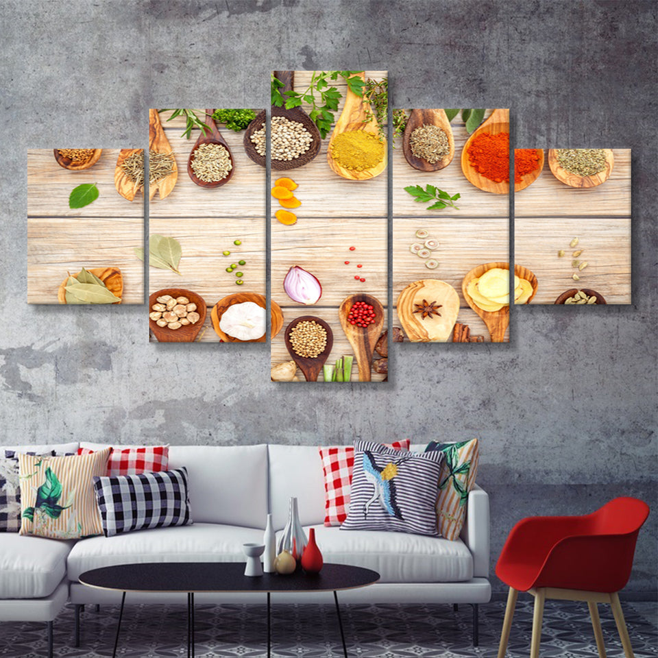 Herbs  Spices 5 Piece Canvas Prints Wall Art - Painting Prints, Wall Decor,Multi Panel