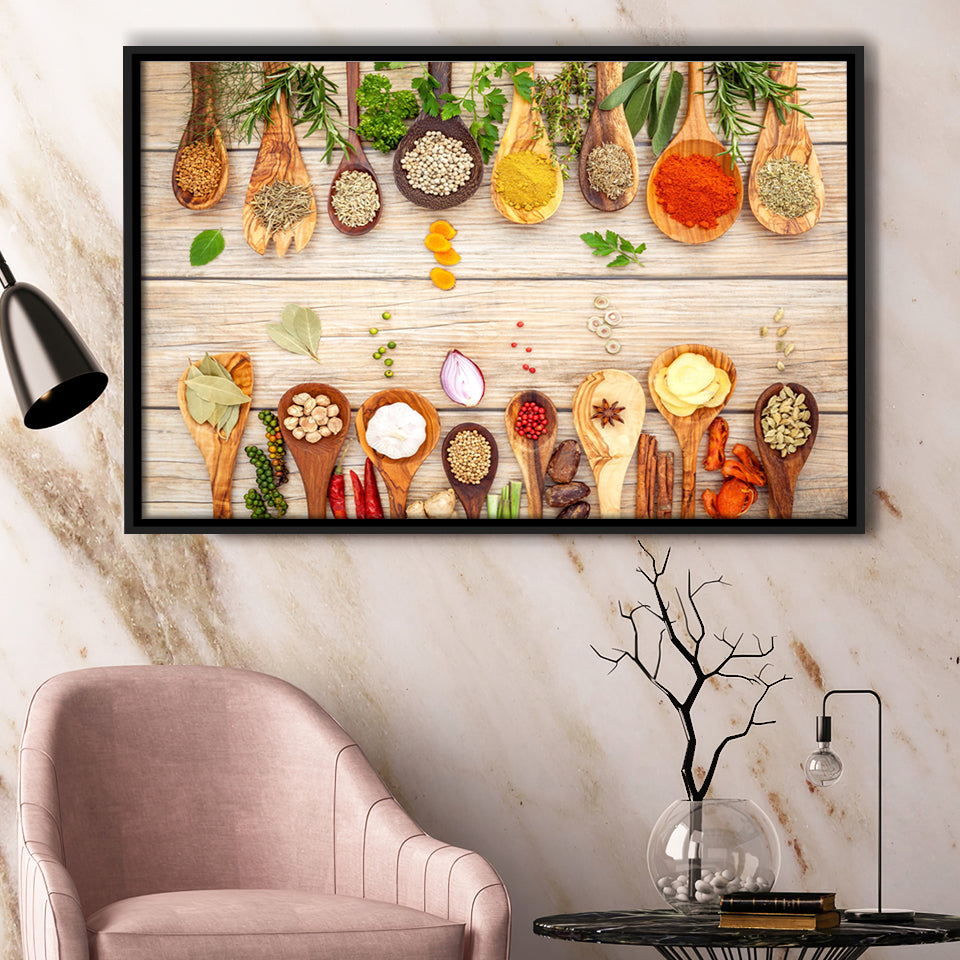 Herbs  Spices Framed Canvas Prints Wall Art - Painting Prints, Wall Decor, Floating Frame