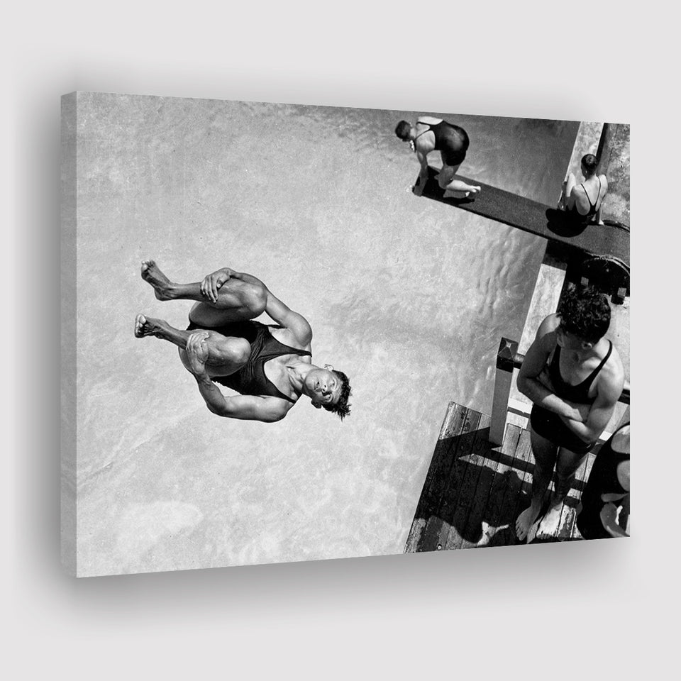 High Dive Black And White Print, Swimmer Diving Canvas Prints Wall Art Home Decor