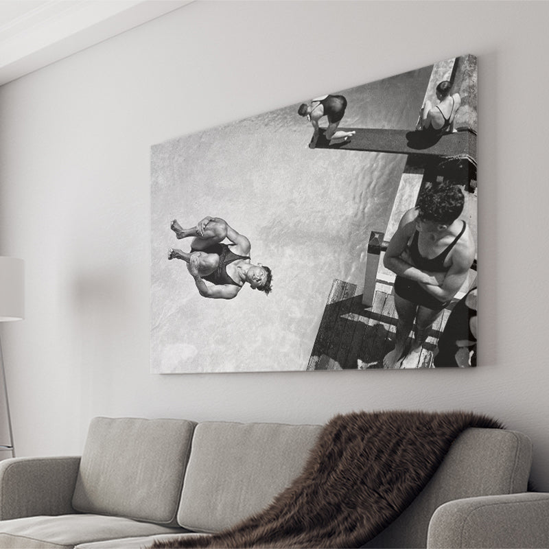 High Dive Black And White Print, Swimmer Diving Canvas Prints Wall Art Home Decor