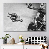 High Dive Black And White Print, Swimmer Diving Canvas Prints Wall Art Home Decor