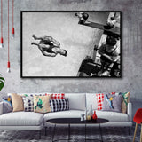 High Dive Black And White Print, Swimmer Diving Framed Canvas Prints Wall Art Home Decor,Floating Frame
