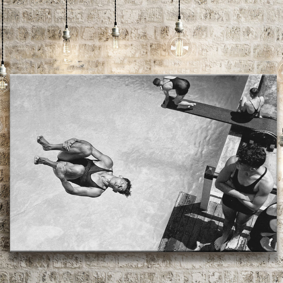 High Dive Black And White Print, Swimmer Diving Canvas Prints Wall Art Home Decor