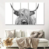 Highland Cow Black And White 5 Piece B Multi Panels Canvas Prints Wall Art - Painting Canvas,Wall Decor