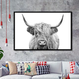 Highland Cow Black And White Framed Art Print Wall Decor - Painting Art, Framed Picture, Home Decor
