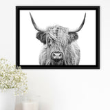 Highland Cow Black And White Framed Canvas Prints Wall Art - Painting Canvas,Framed Picture,Home Art Wall Decor
