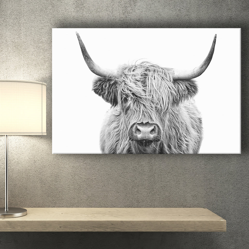 Highland Cow Black And White Canvas Prints Wall Art - Painting Canvas,Wall Decor,Art Print,Home Decor