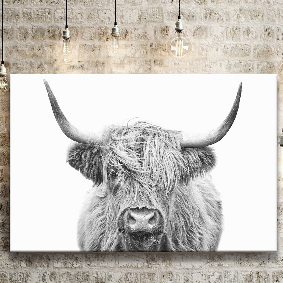 Highland Cow Black And White Canvas Prints Wall Art - Painting Canvas,Wall Decor,Art Print,Home Decor