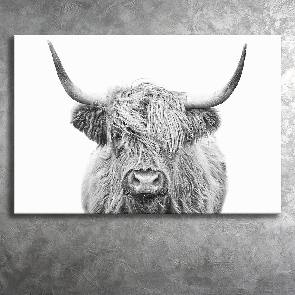 Highland Cow Black And White Canvas Prints Wall Art - Painting Canvas,Wall Decor,Art Print,Home Decor