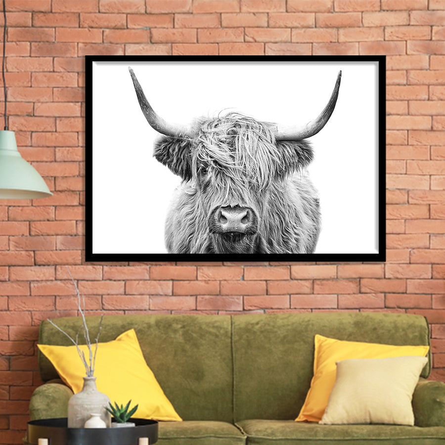 Highland Cow Black And White Framed Art Print Wall Decor - Painting Art, Framed Picture, Home Decor