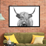 Highland Cow Black And White Framed Art Print Wall Decor - Painting Art, Framed Picture, Home Decor
