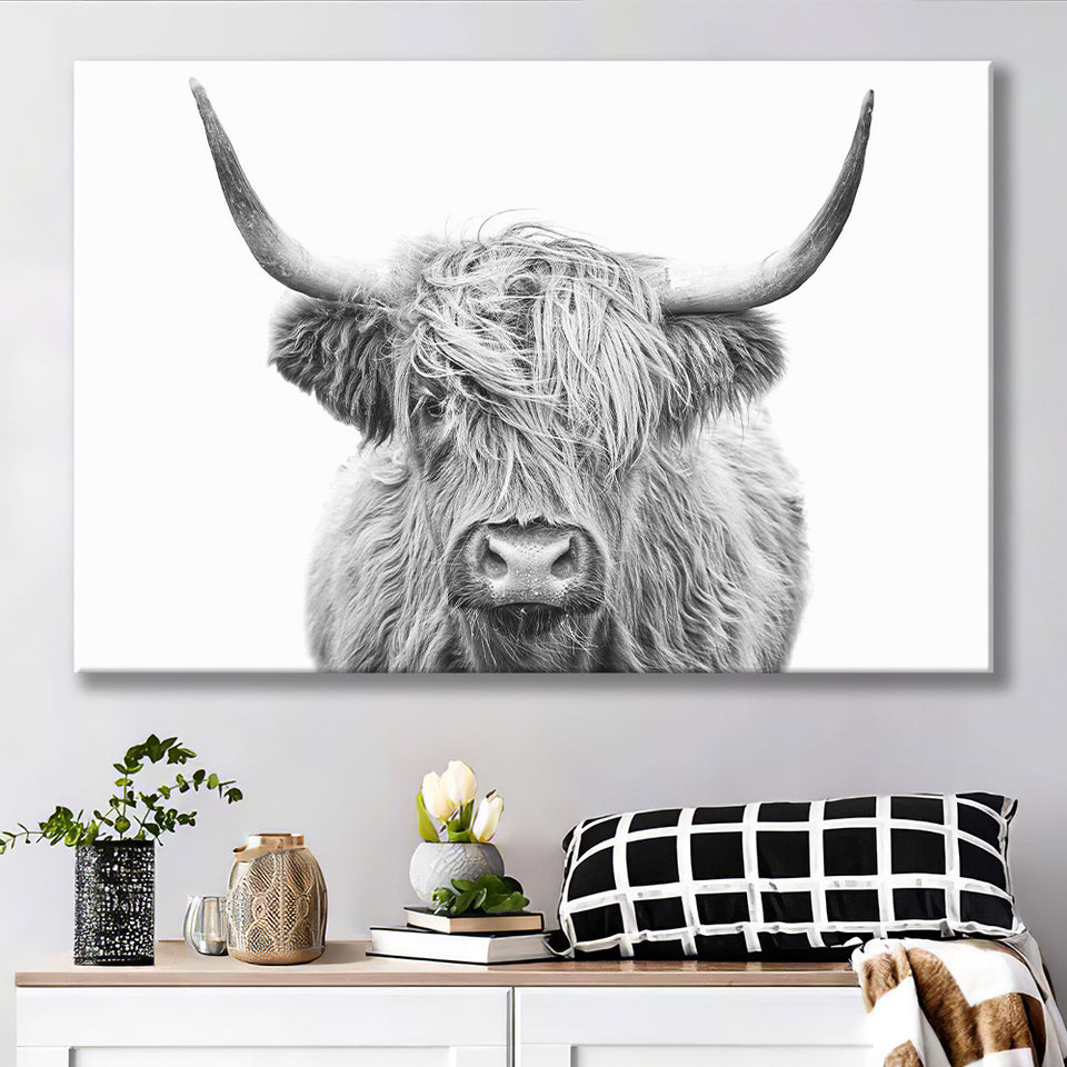 Highland Cow Black And White Canvas Prints Wall Art - Painting Canvas,Wall Decor,Art Print,Home Decor