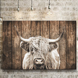 Highland Cow Dark Brown Wood Background Sepia Canvas Prints Wall Art - Painting Canvas,Wall Decor,Art Print,Home Decor