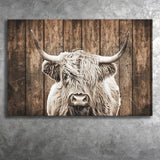 Highland Cow Dark Brown Wood Background Sepia Canvas Prints Wall Art - Painting Canvas,Wall Decor,Art Print,Home Decor