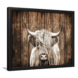 Highland Cow Dark Brown Wood Background Sepia Framed Art Print Wall Decor - Painting Art, Framed Picture, Home Decor
