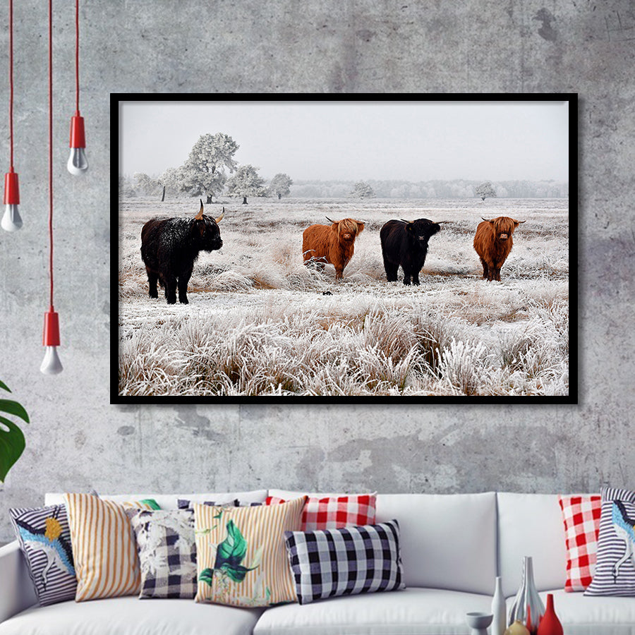 Highland Cow Farm Animal Scottish Cow Framed Art Prints Wall Decor - Painting Art,Framed Picture,For Sale, Ready to hang